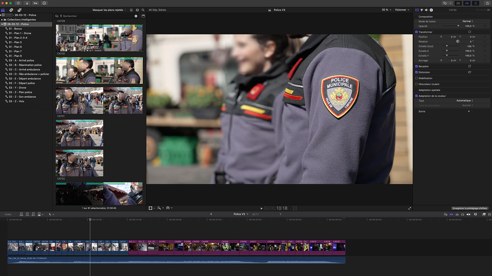 Capture Final Cut Pro montrant une sélection des meilleurs plans